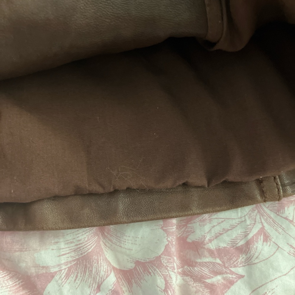 Brown leather button up jacket with double-breast… - image 6